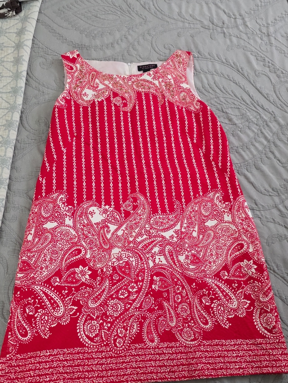 Robbie Bee Red and White Embroidered Shift Dress